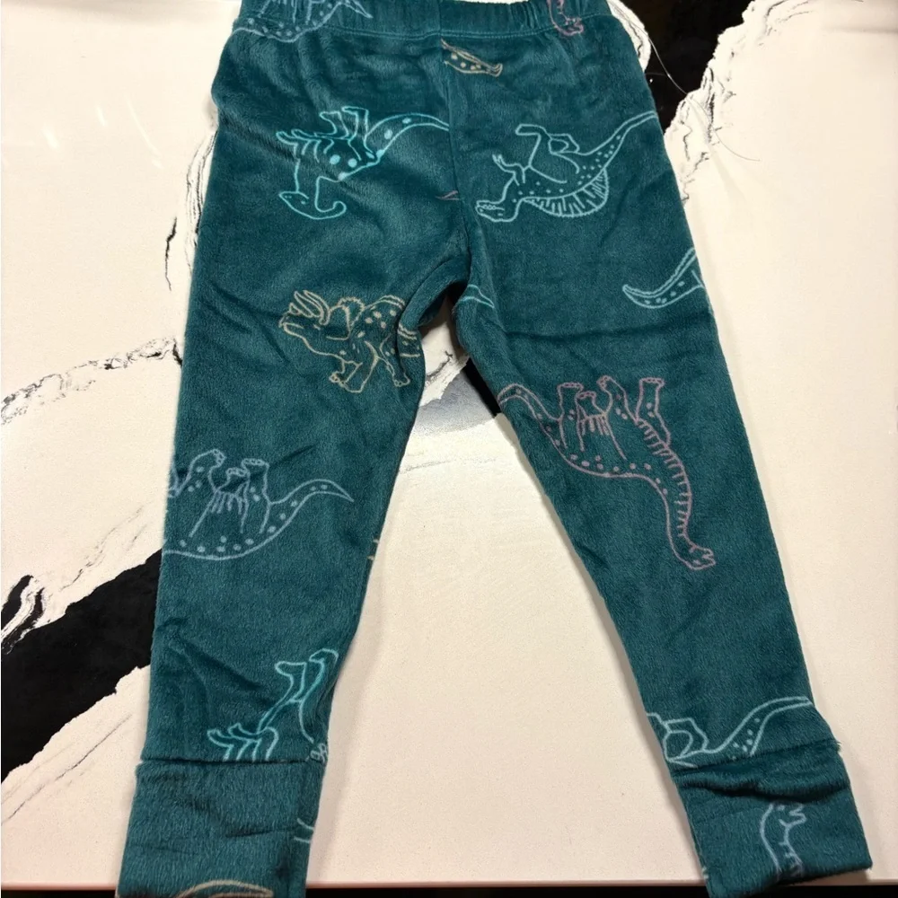 Cat & Jack Teal Fleece Leggings with Pink Dino Accents